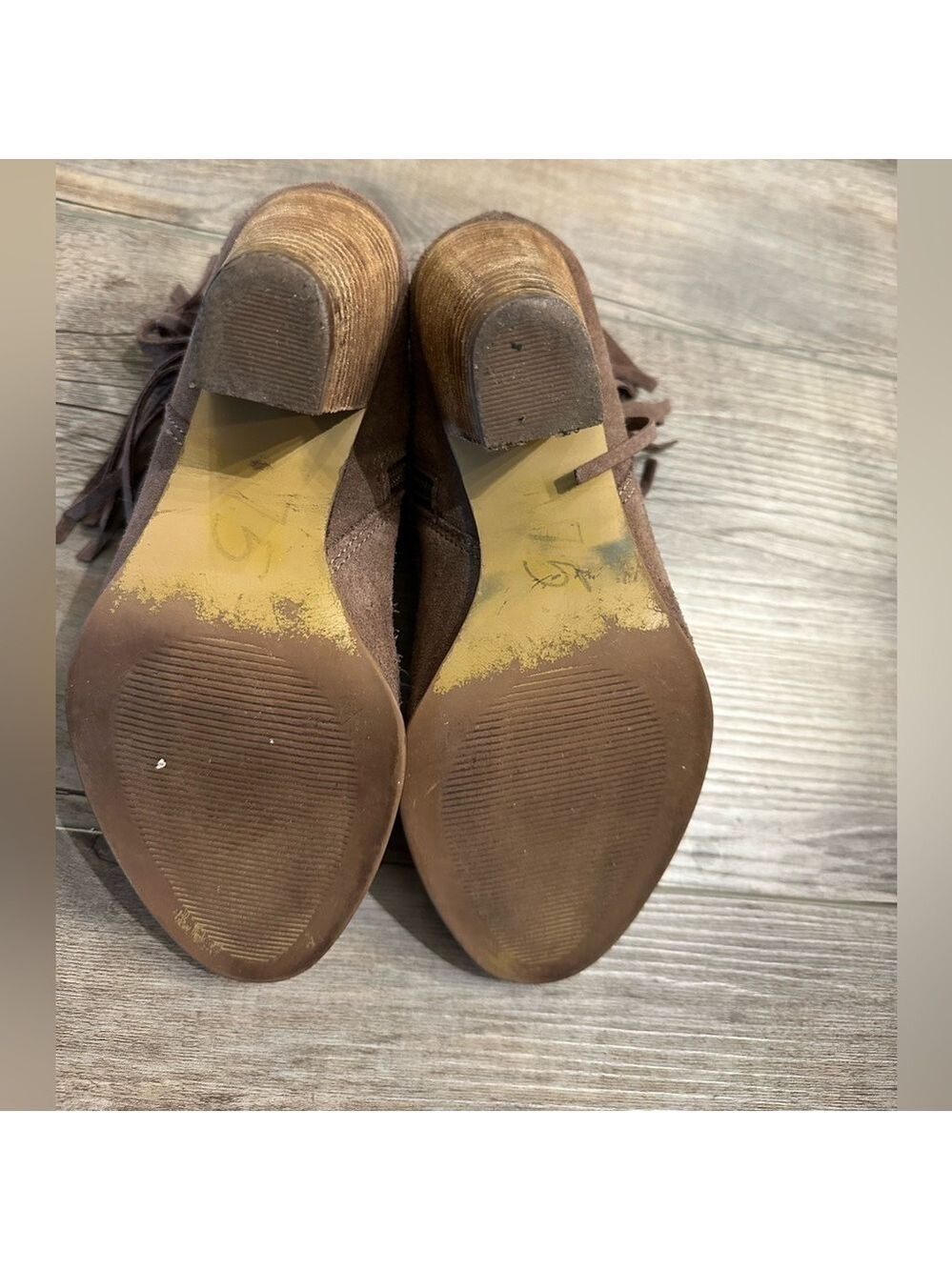 STEVE MADDEN Tan Fringed heeled ankle booties suede leather western size 7.5 - Picture 15 of 16